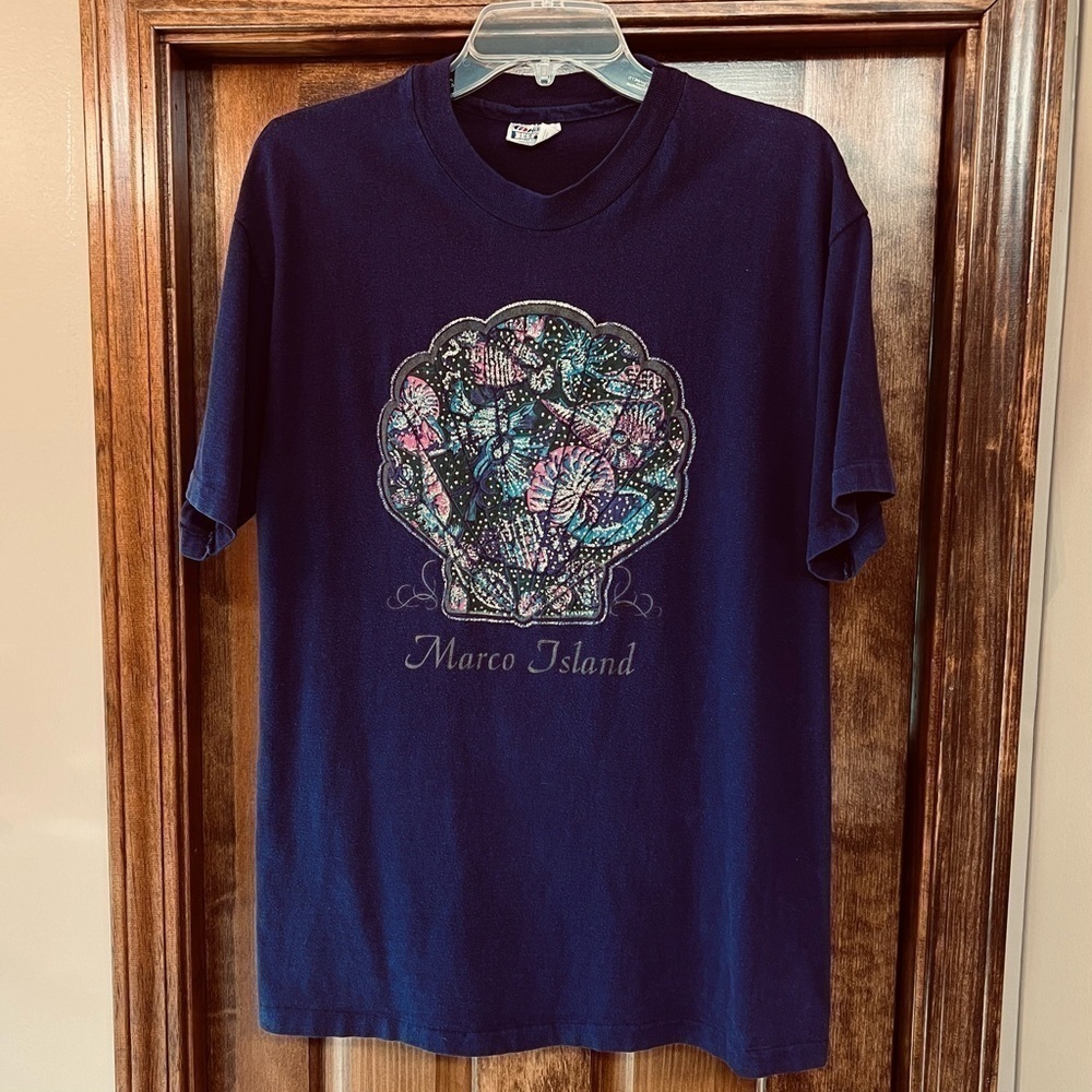 Vintage Single Stitch Marco Island Florida Seashell‎ T Shirt Sz L 42-44 EUC
